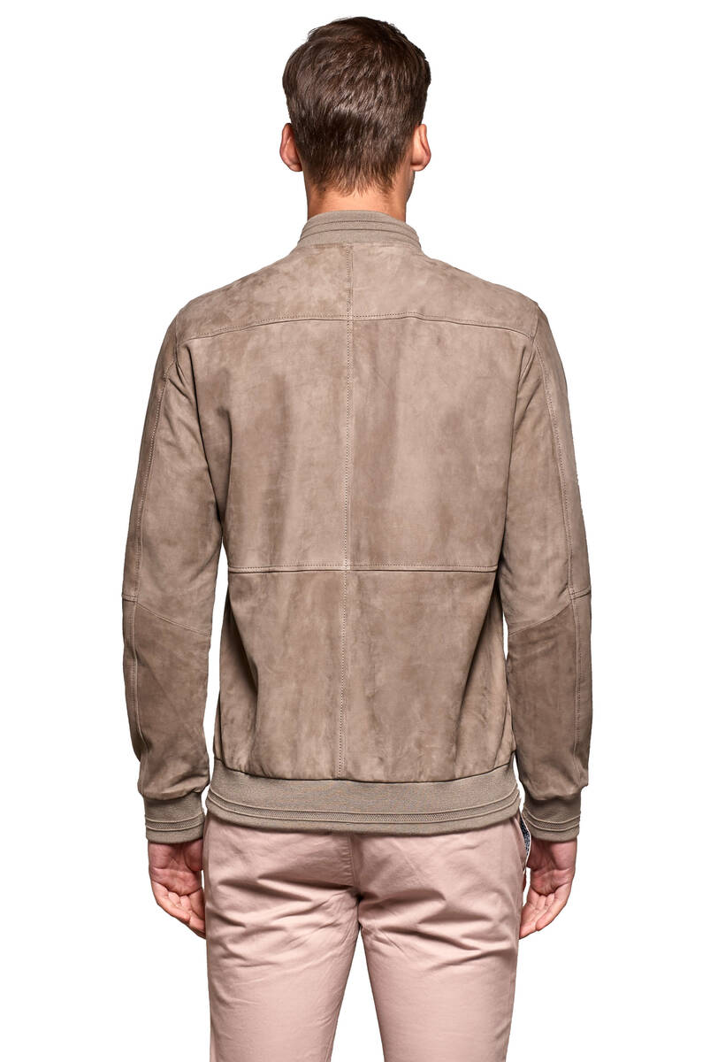 Men's Beige College Collar Genuine Leather Basic Jacket| New Season ...